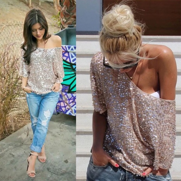 HPπBest seller! Rose gold off shoulder sequin top - Picture 3 of 8